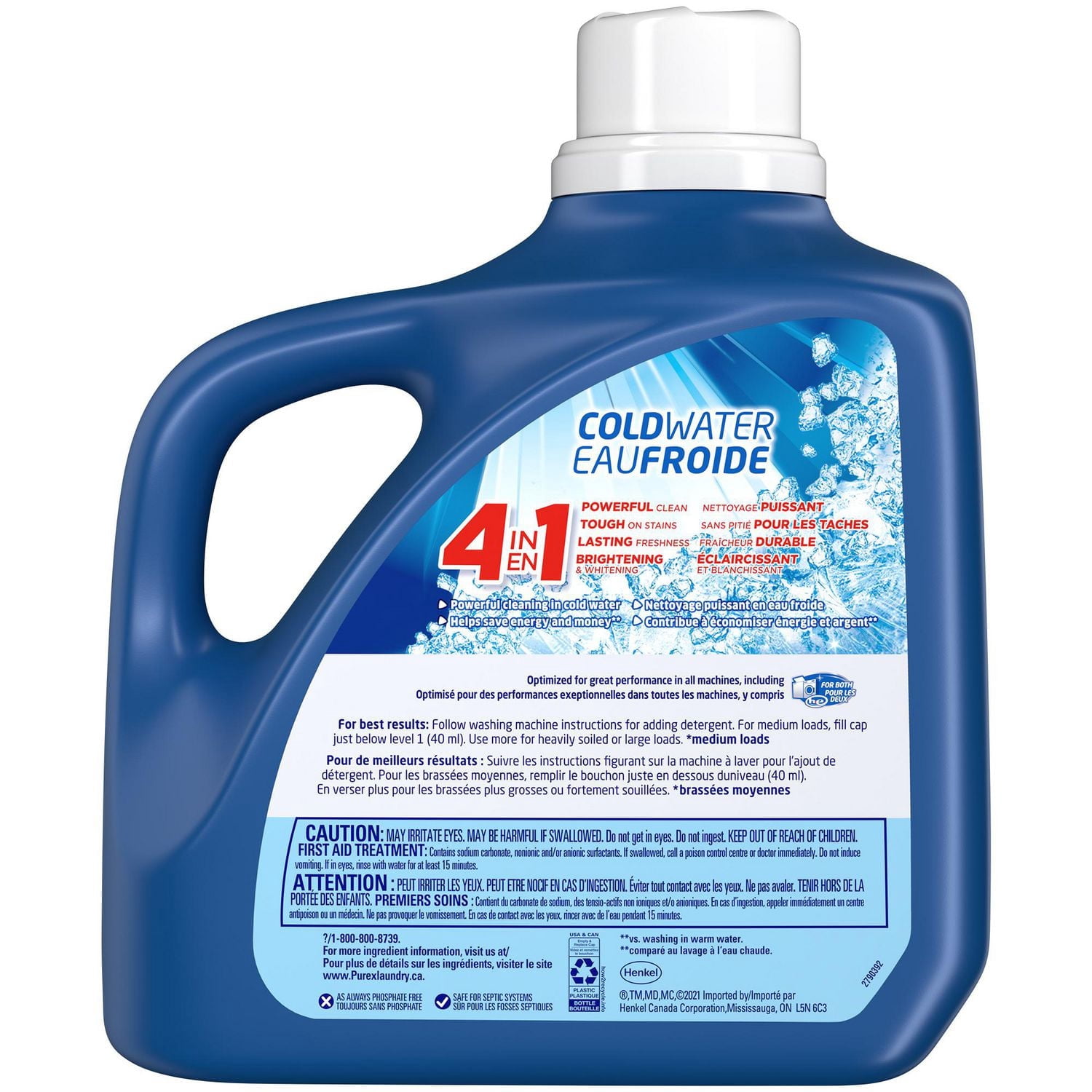 Purex Détergent à Lessive Liquide Concentré 4 en 1, Eau Froide, 6.0 Litres, 150 Brassées