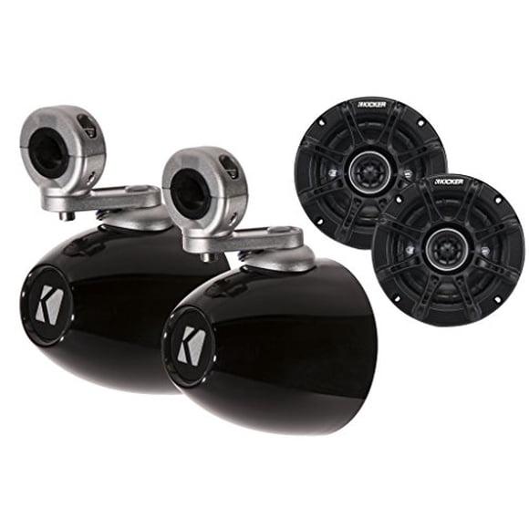 Kicker Black Mini Wake Tower Enclosures Loaded with Kicker 4" DSC Speakers