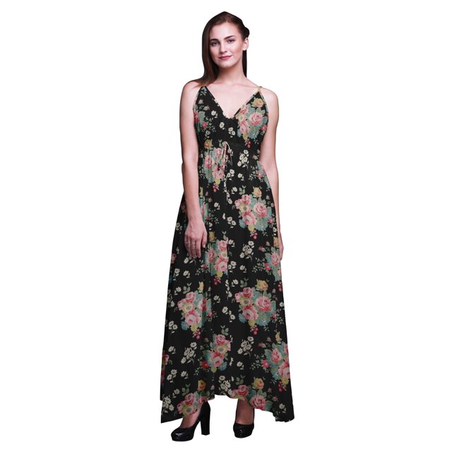 Bimba Floral Femmes Imprimé Sans Manches Long Maxi Strappy Bohème BeachDress-X-Small