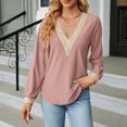 thumbnail image 2 of Pompotops T-shirt Mode Femme Col en V Dentelle Manches Longues Ample Liquidation, 2 of 7