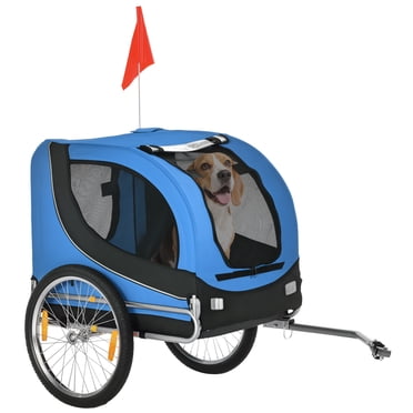 Aosom Vélo pour Chien, Remorque Chariot pour Animal, Chariot à Bicyclette, Cargo de Voyage, Accessoire de Transport avec Attelage, Pliable pour Voyager, Bleu
