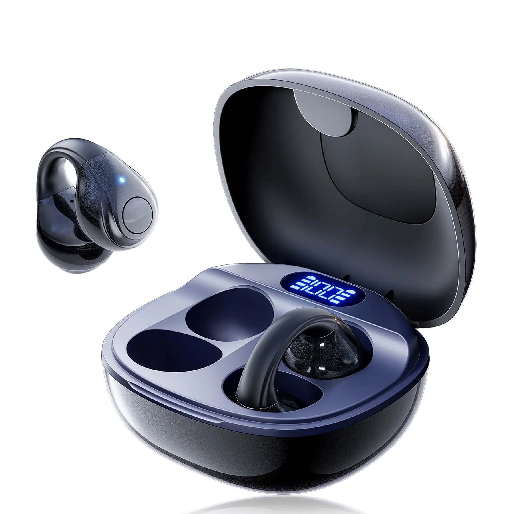 VEAT00L Open-Ear Headphones, Wireless Clip on Earbuds with Digital Display Charging Case 68 Hours Playtime