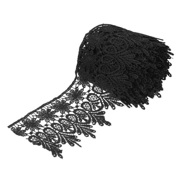 Uxcell Ruban en Dentelle de 3,14 Pouces de Large, 5 Yards, Motif Floral, Bordure en Dentelle Noire Brodée pour Couture et Confection, Emballage Cadeau
