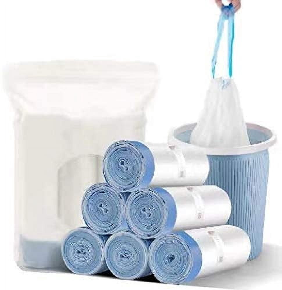 Auto Shrink Small Trash Bag, 2.6 Gallon Garbage Bags for Bathroom Kitchen 60 Counts, Eco-Friendly Thickened Drawstring Bags, White