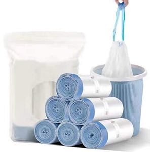 Auto Shrink Small Trash Bag, 2.6 Gallon Garbage Bags for Bathroom Kitchen 60 Counts, Eco-Friendly Thickened Drawstring Bags, White