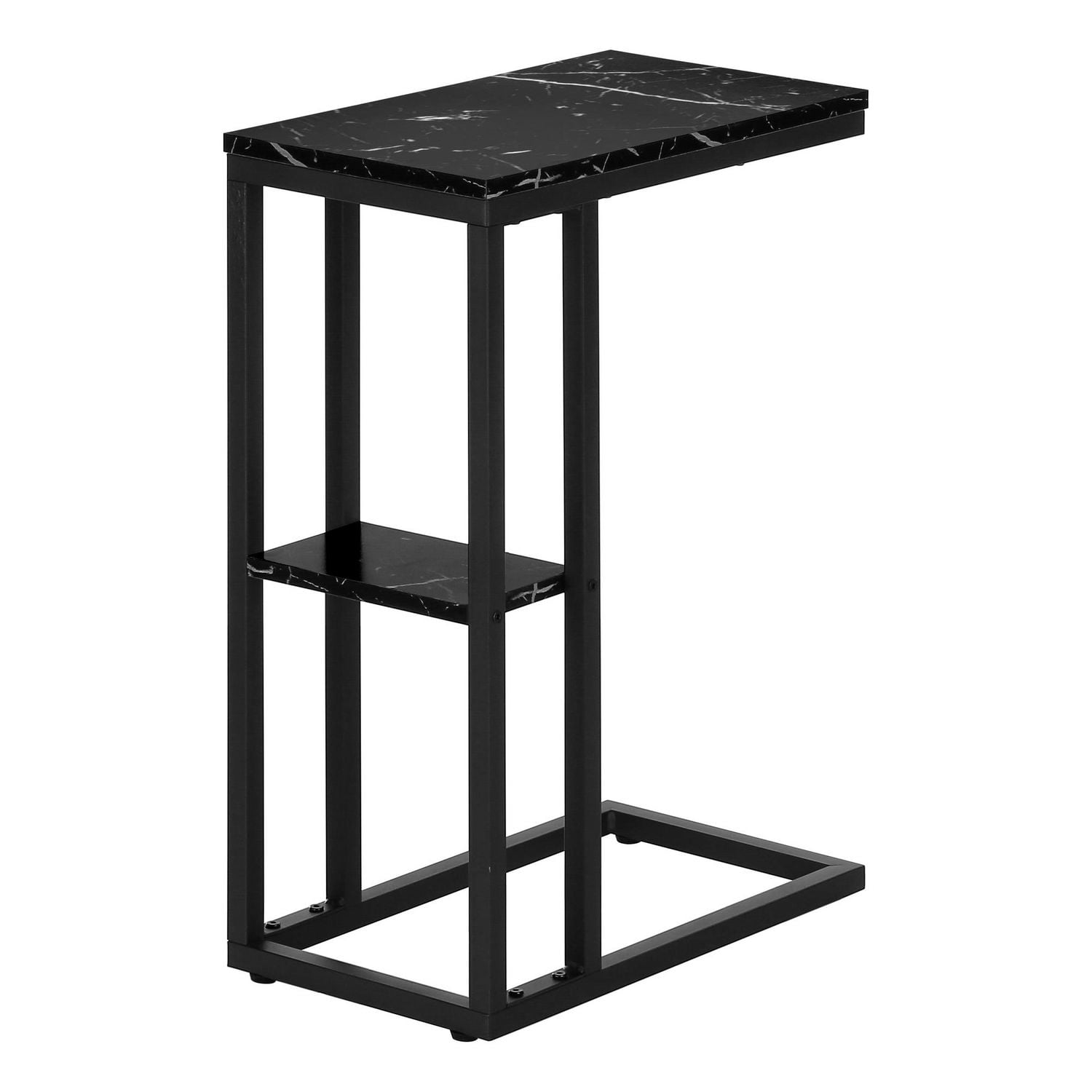 Monarch Specialties Accent Table, C-shaped, End, Side, Snack, Living Room, Bedroom, Metal, Laminate, Black Marble Look, Contemporary, Modern