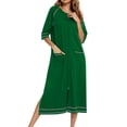 thumbnail image 2 of Besolor Robe de Nuit à Fermeture Éclair pour Femme, Col Ras du Cou, Manches 3/4, Peignoir, Robe de Chambre avec Poches, Vêtement de Nuit, P-2TG, 2 of 6