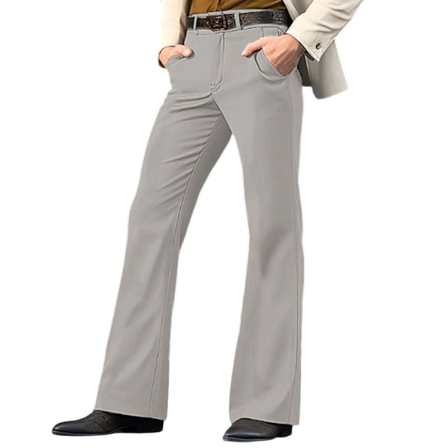 Mens Work Pants Men's Fashion Casual Flared Trousers Button Pocket Solid Color Pants Gray XXL