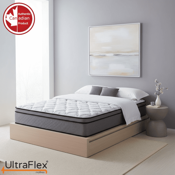 UltraFlex® TITAN 12 Pouces Très Grand Size Matelas Hybride Euro-Top – Ferme, Mousse Certifiée CertiPUR-US®, Gel Rafraîchissant et Soutien Spinal HDCoils, Soulagement de la Pression et Soutien des Bords – Fabriqué au Canada