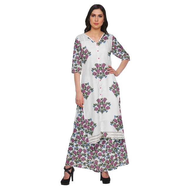 Moomaya V Neck Kurta With Loose Palazzo Set For Women Printed Ethnic Clothing
