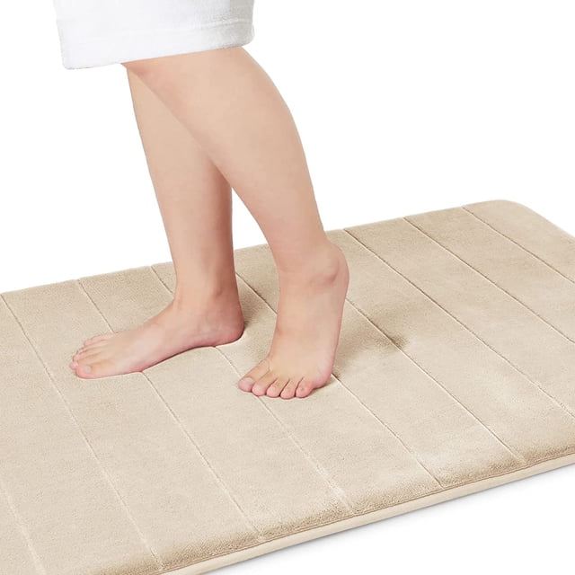 ORUYROP Memory Foam Bath Mat Large Size,60.2 x 24 Inches, Soft and Comfortable, Super Water Absorption, Non-Slip, Thick, Machine Wash, Easier to Dry for Bathroom Floor Rug, Beige