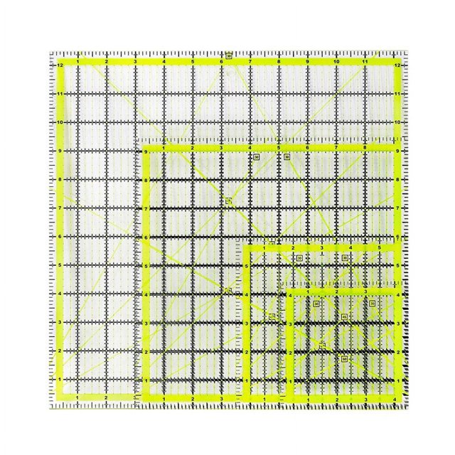 4 Pcs Règle de Courtepointe, Règles Carrées de Courtepointe Règle de Découpe de Tissu Règles pour Quilteuses en Acrylique Transparentes avec Anneaux Antidérapants