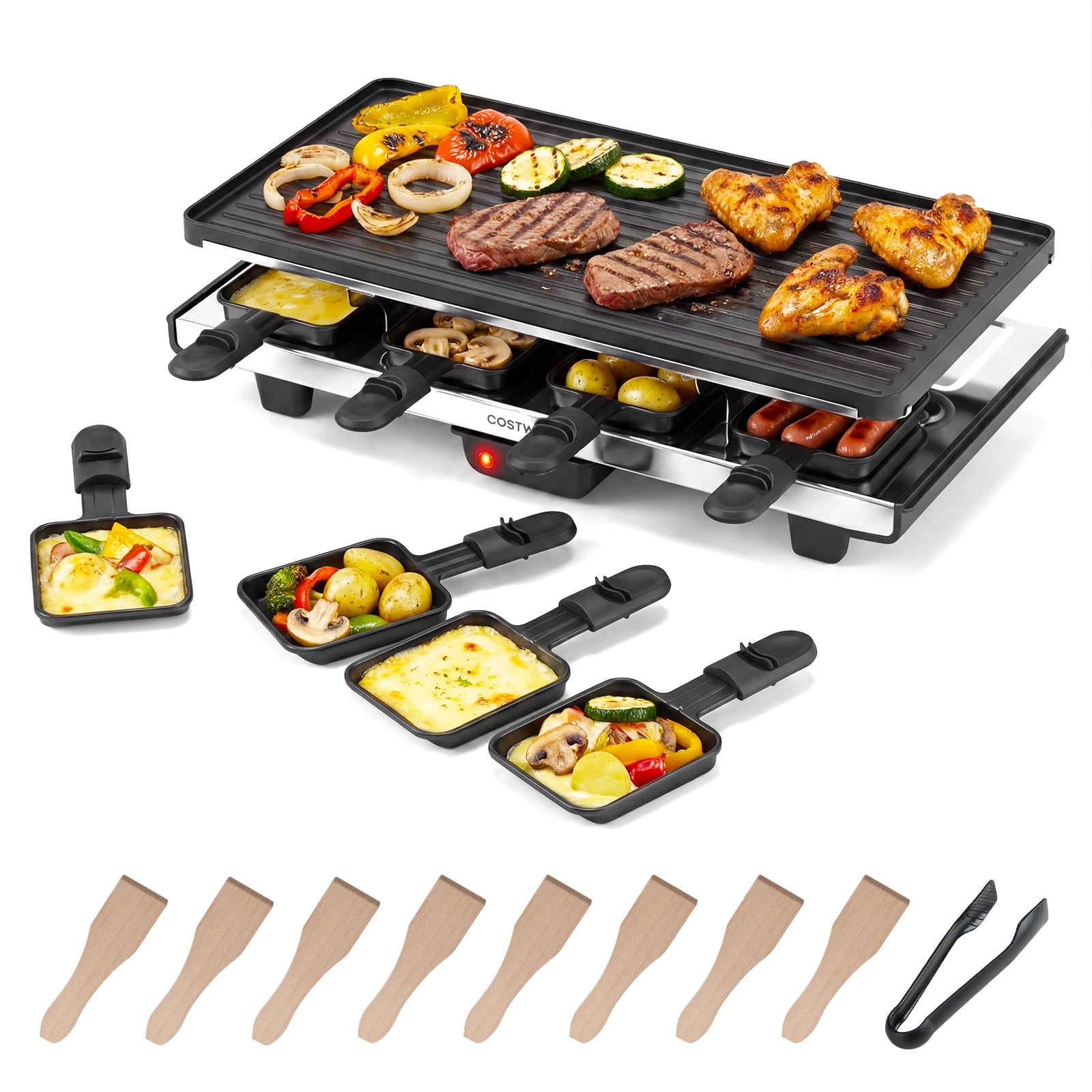 Costway Raclette Grill for 8, 2-in-1 Table Grill & Griddle with Reversible Nonstick Plate