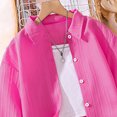 thumbnail image 4 of EGNMCR Long Sleeve Turndown Collar Set Children's Solid Color Long Sleeve Turn-Down Collar Button-Up Top With Elastic Waist And Pockets And Pants Set Girl polyester set, 4 of 8