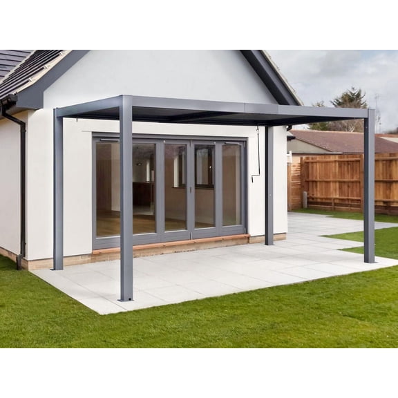 Pergola Vikos 10x13 en aluminium et persiennes en acier galvanisées