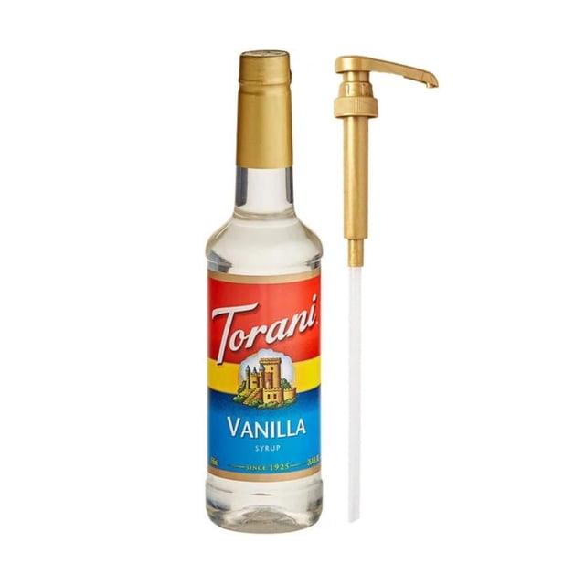 Torani Vanilla Flavoring Syrup – Timeless Creamy Vanilla Bean Profile & Shatterproof PET Bottle with Bonus Dispensing Pump, 750 mL (25.36 oz) – Premium Beverage & Barista Station Asset