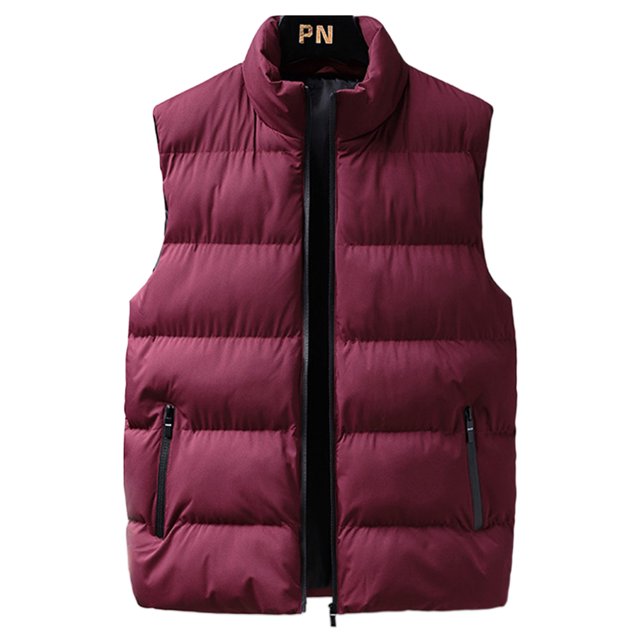 CVLIFE Gilet Sans Manches pour Hommes, Veste de Mode Matelassée à Fermeture Éclair Complète, Veste de Vacances en Rouge, Taille G. Ce Gilet d'Hiver Sans Manches Présente un Col Montant, un design Uni et une Fermeture Éclair Complète. Fabriqué en polyester Léger, Il Comprend Deux Poches Zippées et une Coupe Longueur Hanche pour un Usage Décontracté et Extérieur au Printemps, à l'Automne et en Hiver.