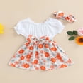 thumbnail image 2 of Girls Short Sleeve Off Shoulder Floral Patchwork Dress with Headband, 2 of 9
