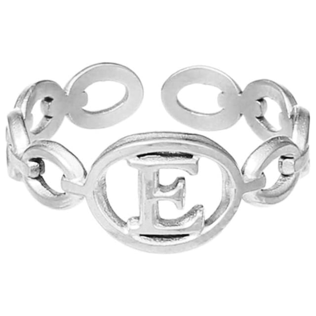 TIMIFIS Silver Rings Titanium Steel Plated 26 Letter English Opening Finger Hollow Valentine'S Day Gift