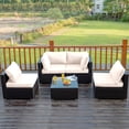 thumbnail image 2 of Costway 5PCS Patio Rattan Furniture Set Cushioned Sofa Chair Coffee Table White, 2 of 10