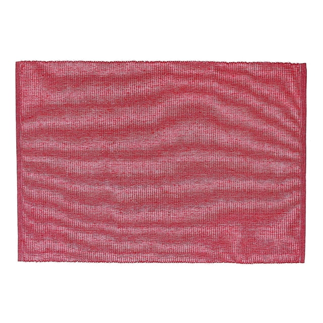 Chambray Ribbed Placemat (Red) - Set of 12 rectangular red cotton placemats with ribbed texture, measuring 13 by 19 inches, ideal for dining and coffee tables as part of table linens, also suitable for protecting surfaces during craft projects.