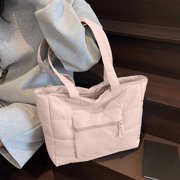 ZZkhGO Quilted Casual One Shoulder Computer Bag, Large Capacity Canvas Tote Bag for Daily Use, Quilted Shoulder Laptop Tote Bag for Social Shopping Work Commute