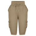 thumbnail image 3 of Pantalon Cargo Ample Décontracté pour Femmes, Uni, à Cordon de Serrage, Jambe Grand, Court, 3 of 5