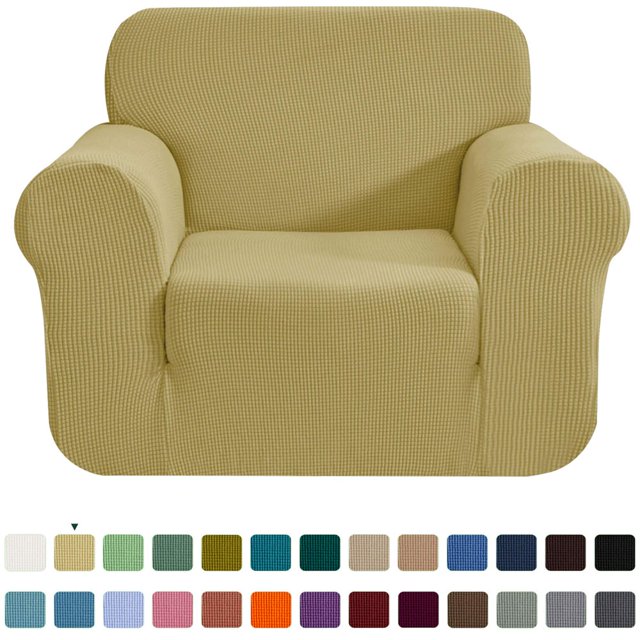 CHOK 2024 1-Piece Checks Stretch Sofa Cover Slipcover Couch Cover Chair Light Gray