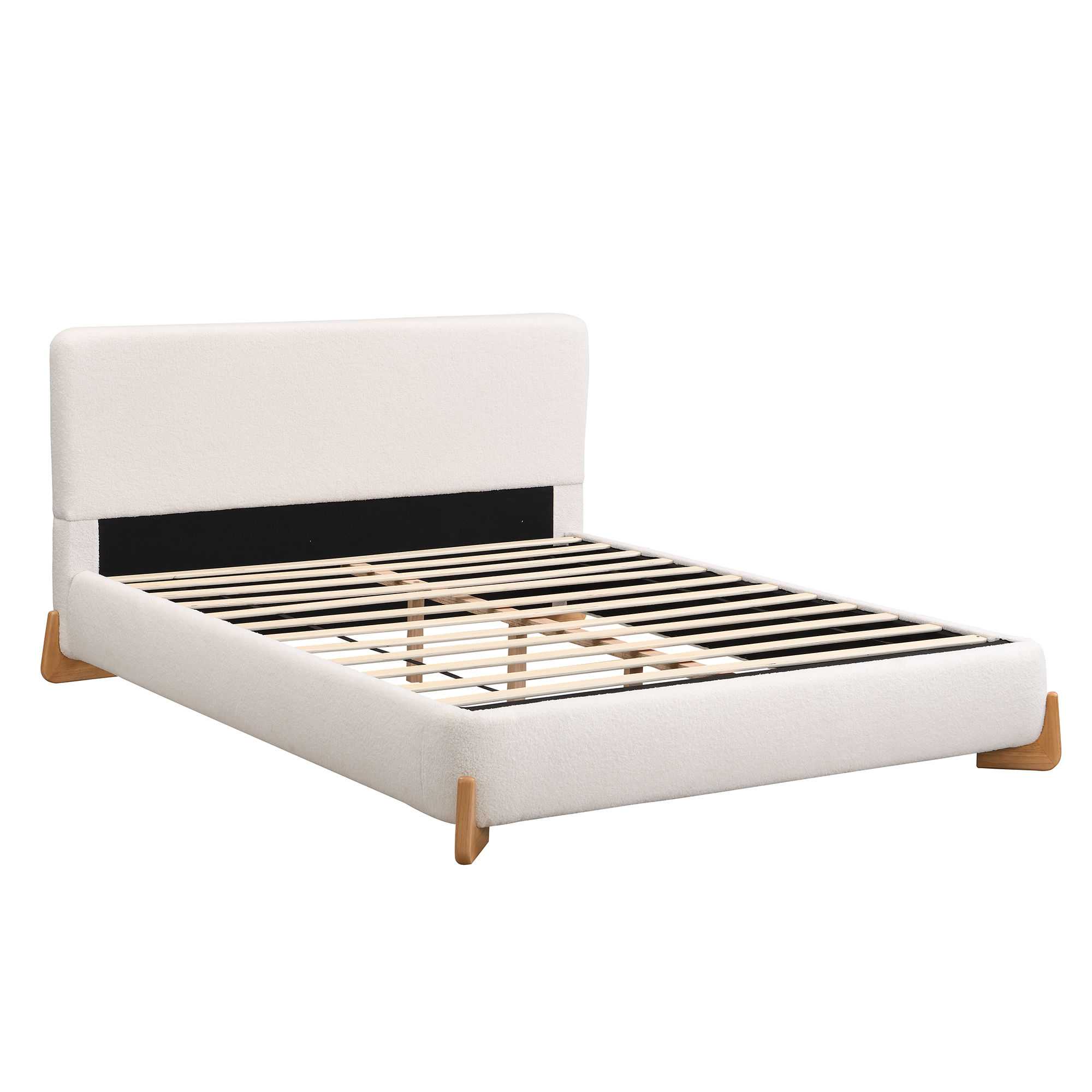 Noble House Elegant Boucle Upholstered Bed, Queen Size, White