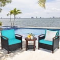 thumbnail image 3 of Costway 3PCS Patio Rattan Furniture Set Wooden Frame Cushion Table Shelf, 3 of 10