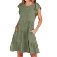 thumbnail image 2 of Fshaion Robe d'Été pour Femmes 2024 Grande Taille Couleur Unie Robe à Manches Courtes Liquidation à Moins de 10!, 2 of 9