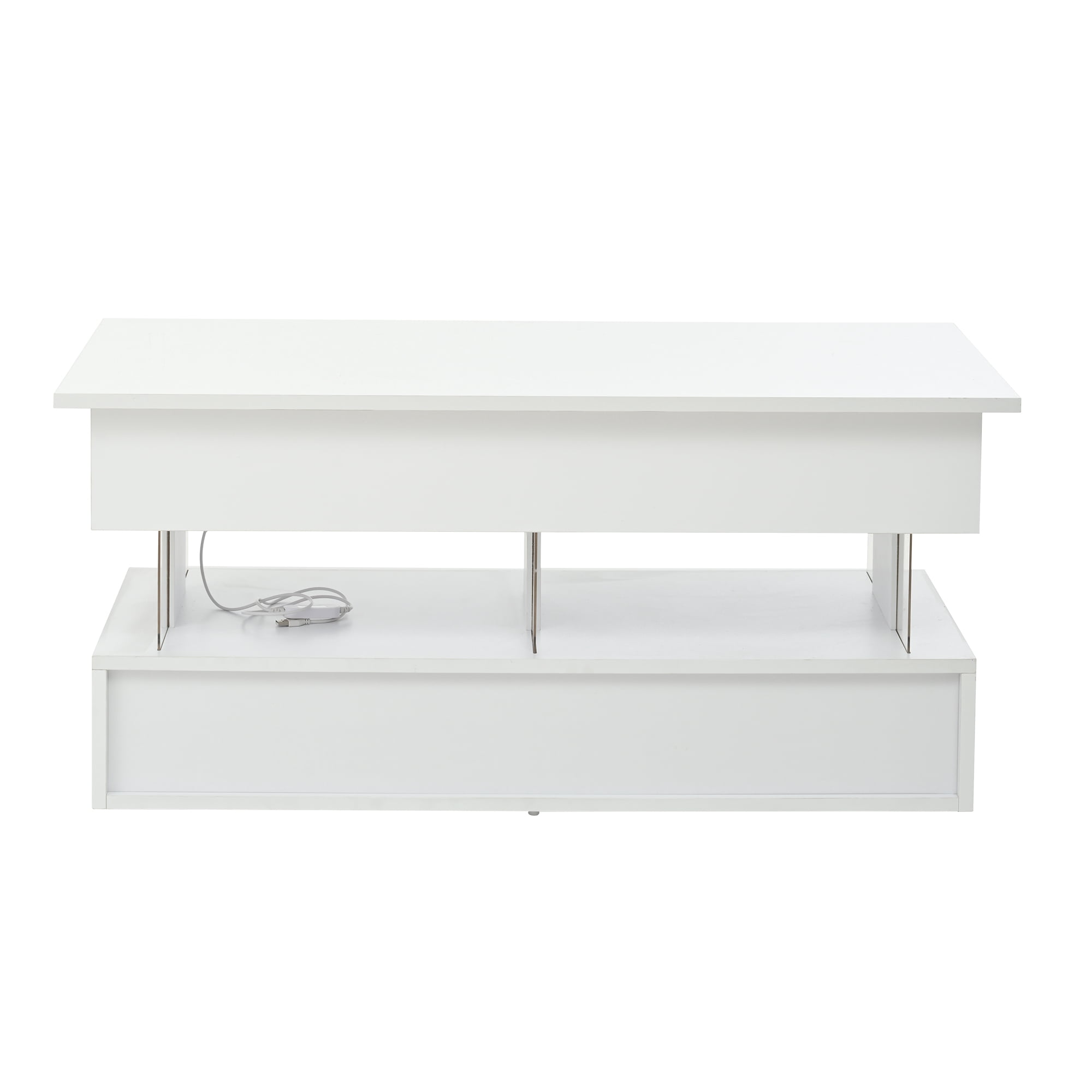 Homy Casa Table Basse Relevable avec 2 Tabourets, Rangement Blanc Brillant DEL