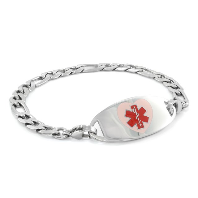 MedicEngraved Bracelet à Maillons Figaro 7 mm en Acier Inoxydable 316L pour Chirurgie avec Étiquette Médicale en Émail - Gravure Médicale Incluse