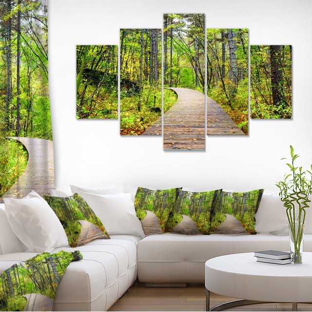 Promenade en bois à travers la forêt - Impression sur toile paysage