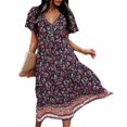 thumbnail image 1 of MesaSe Femmes Boho Floral Imprimé V Cou Wrap Robes Manches Courtes Plage Casual Maxi Robe Longue, 1 of 6