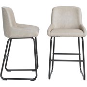 Kojooin PU Leather Bar Stools Set, Counter Height Barstools with Back and Footrest, Upholstered Chairs for Kitchen Island