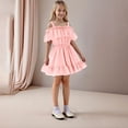 thumbnail image 4 of MKOSPLRT Robes à Volants pour Fille Sans Manches à Épaules Dénudées Robe Évasée Ligne A Robe Unie Décontractée de Plage et de Fête Robe Fluide de Mariage Robe Courte, 4 of 7