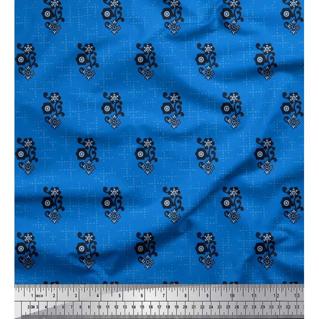 Soimoi Velvet Fabric Dot & Floral Artistic Decor Fabric Printed Yard 58 Inch Wide