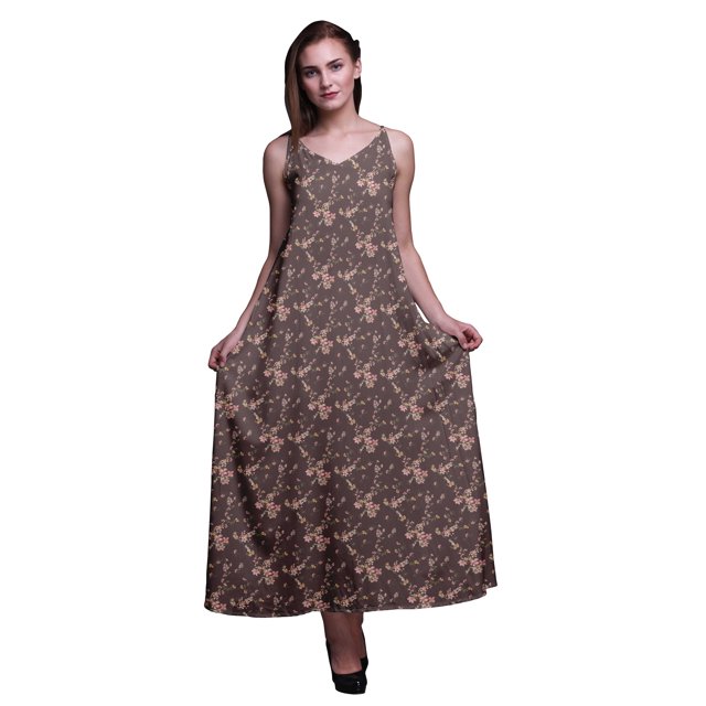Bimba Robe Longue Décontractée en Rayonne à Fleurs pour Femme à Bretelles Spaghetti, Maxi Robe d'Été - Très Petit