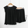 thumbnail image 2 of AherBiu Ensembles de Pyjama Grande Taille pour Femmes 2 Pcs Col Ras du Cou Manches Courtes à Revers Hauts à Volants avec Shorts de Pyjama Vêtements d'Intérieur Vêtements de Nuit, 2 of 7