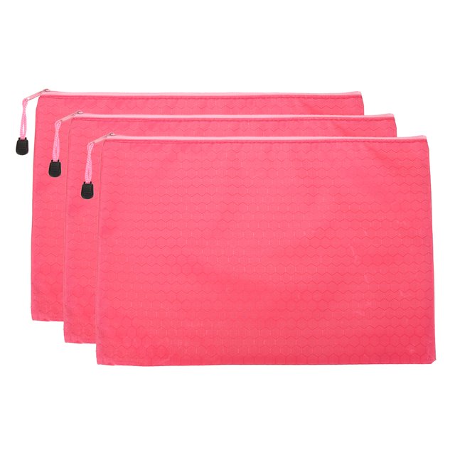 Unique Bargains Waterproof Zipper File Bags, A4 Document Holders for Office, Pink 3 Pack