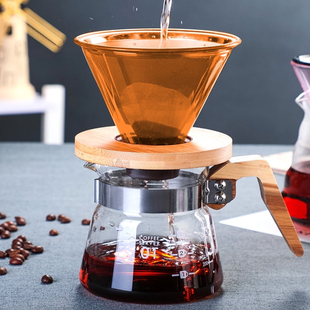 PRETXORVE Coffee Coffee Colored Glass Mug Portable Glass Hand Brewed Coffee Mug Drip Reusable Removable Wooden Base
