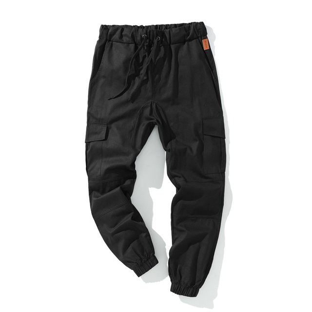 FOCUSNORM Men Solid Color Cargo Trousers, Loose Fit Drawstring Waist Long Pants