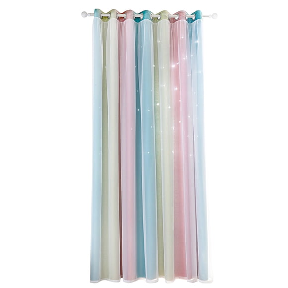 Mistaha 1pc Curtain Simple Gradient Hollow-out Star Pattern Double Layer Blackout Bedroom Living Room Insulation Curtain