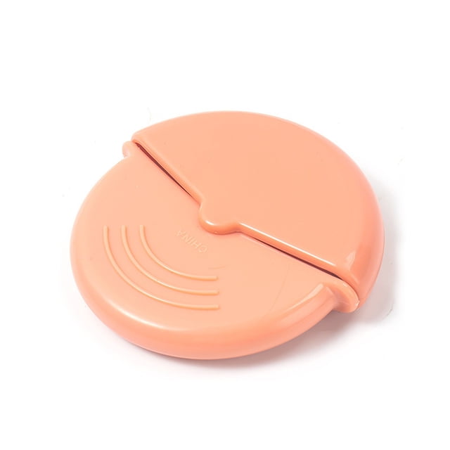 Dvkptbk Pizza Cutter Stainless Steel Circular Pizza Knife Inventive Cake Maker Kitchen Baking Tool with Protective Cover. The image shows a compact, circular pizza cutter with a pink protective cover, made of 430 stainless steel and ABS plastic. The cutter features an ergonomic handle design and a sharp, polished blade for effortless cutting. Its smooth surface ensures easy cleaning and hygiene. Dimensions are 10x9.5x1.5 cm, and it weighs 66g.