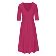 thumbnail image 4 of Meichang Robe Femme à Manches 3/4, Coupe Trapèze, Aguichant, Décolleté en V Profond, Robes Maxi avec Poches, Robe d'Été Évasée et Évasée, Douce et Extensible, Robe de Bal, de Soirée, de Fête, 4 of 7