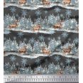 thumbnail image 1 of Soimoi Gray polyester Crepe Fabric Reindeer & Snowflakes Tree Print Fabric by the Yard 42 Inch Wide, 1 of 5