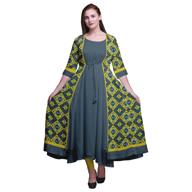 Bimba Robe Anarkali Imprimée pour Femmes Kurti Longue Évasée Style Chic Kurta Ethnique