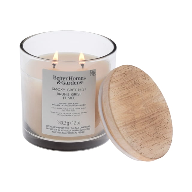 Better Homes & Gardens Scented 2-wick 12 oz. Parrafin Wax Ombre Jar Candle, Smoky Grey Mist