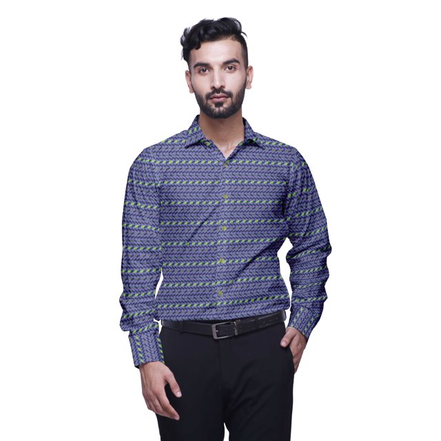 BESTMAN Cotton Shirts For Men Long Sleeve Printed Formal Shirt